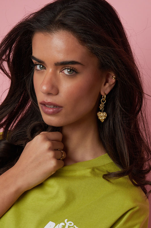 Earrings with flower heart and pearl pendant