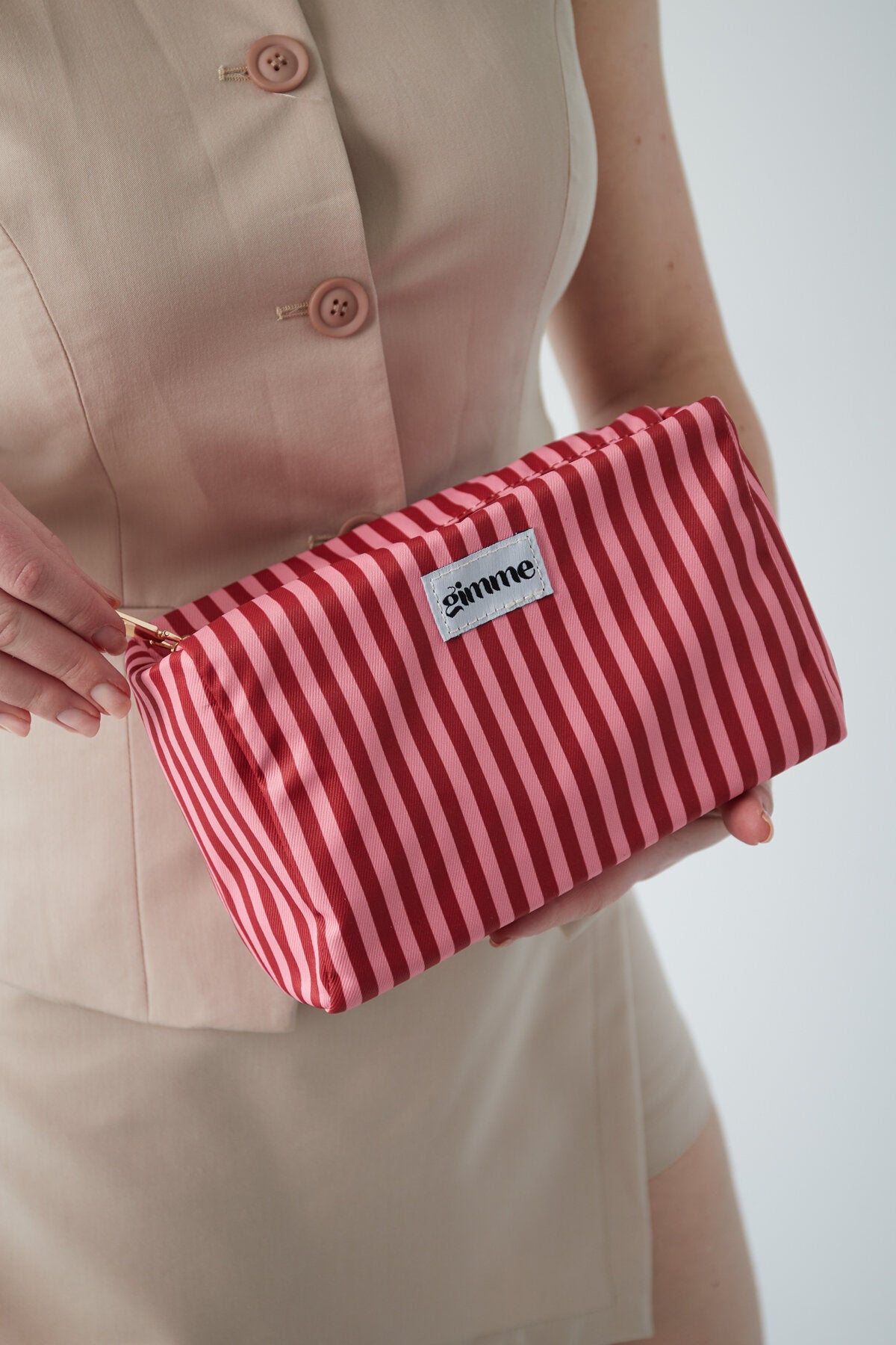 Make-up bag small stripes - Pink red