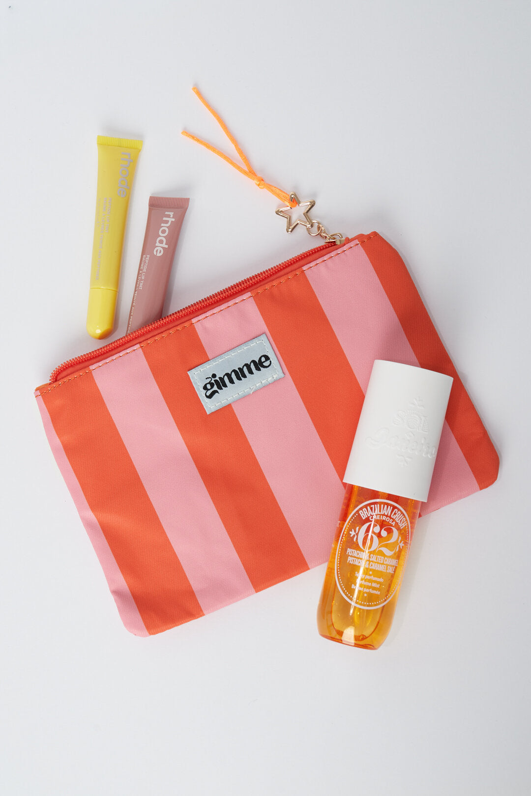Flat toiletry bag large stripe - Orange pink