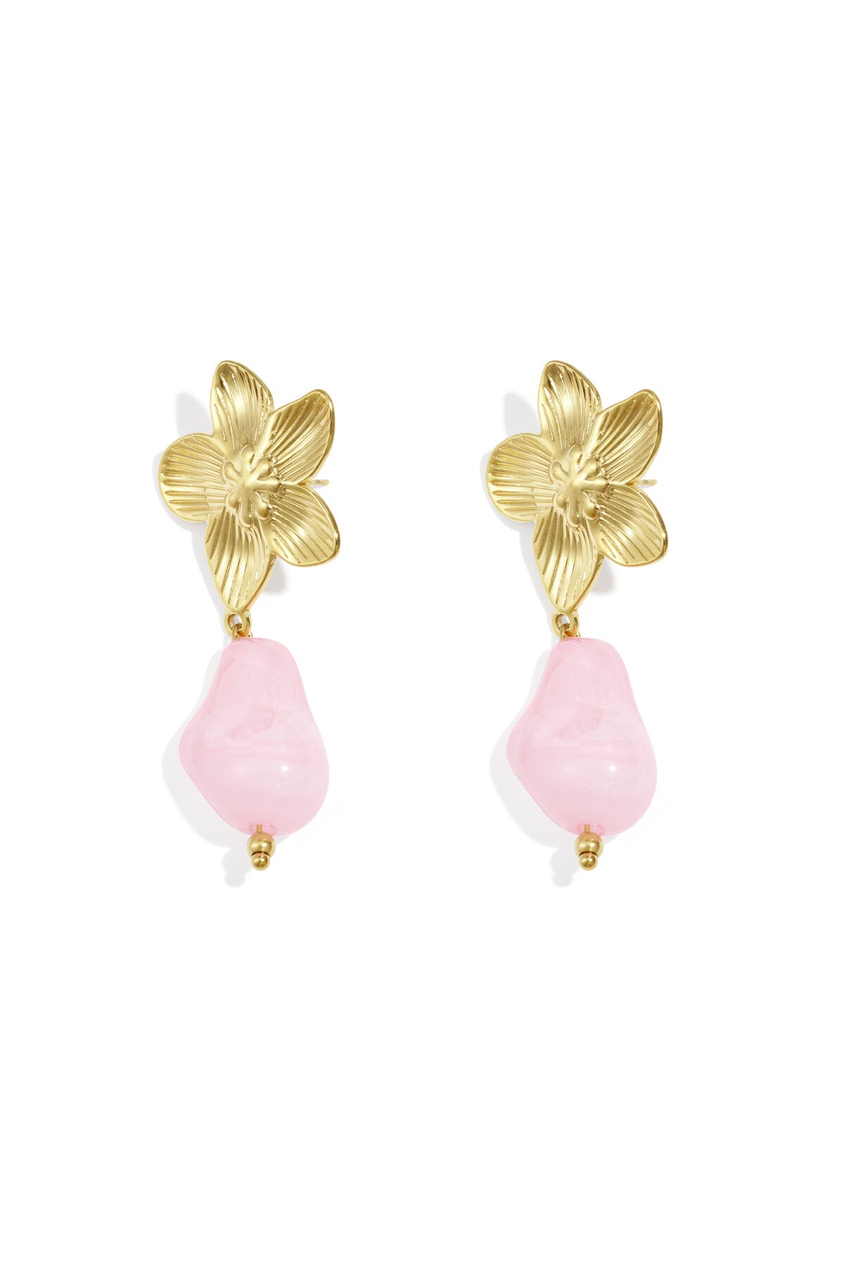 Flower earrings with organic bead