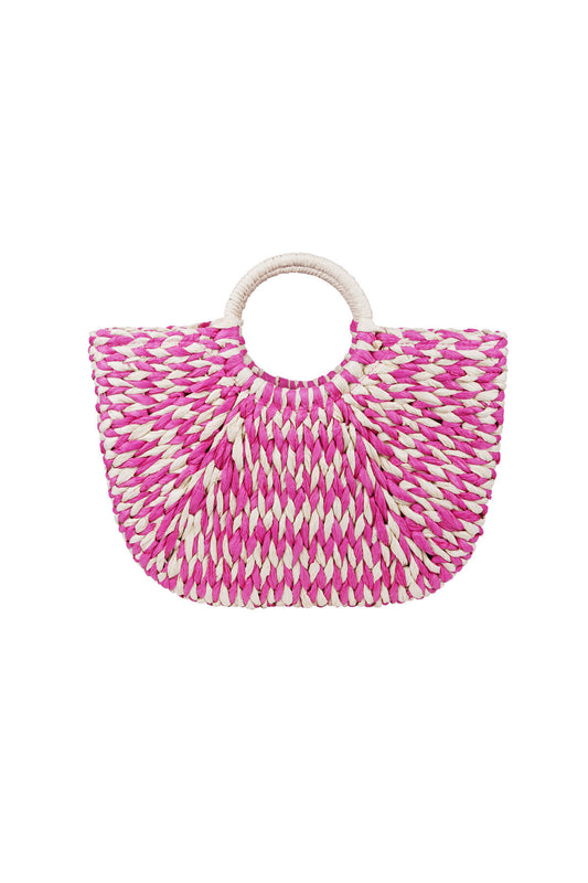 Braided beach bag with round handle - black & white