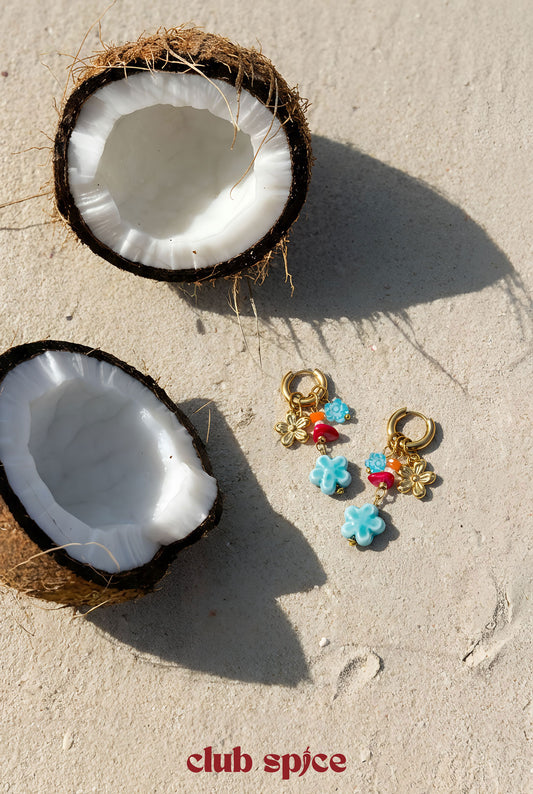 Earrings with flower charms and beads
