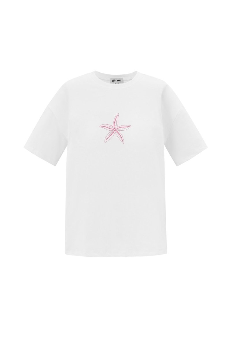 Cotton Women's T-shirt Casual Embroidered Starfish - Velaris Femme