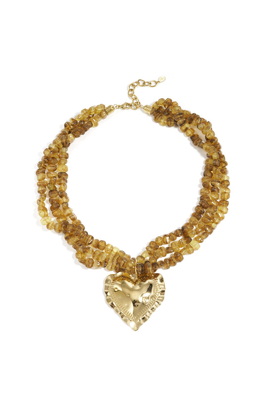 Linked bead necklaces with hanging heart
