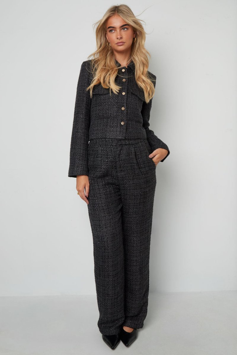 Woven Polyester Fiber Woman's Straight Pants Elegant Checkered - Velaris Femme
