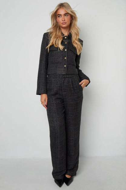 Woven Polyester Fiber Woman's Straight Pants Elegant Checkered - Velaris Femme